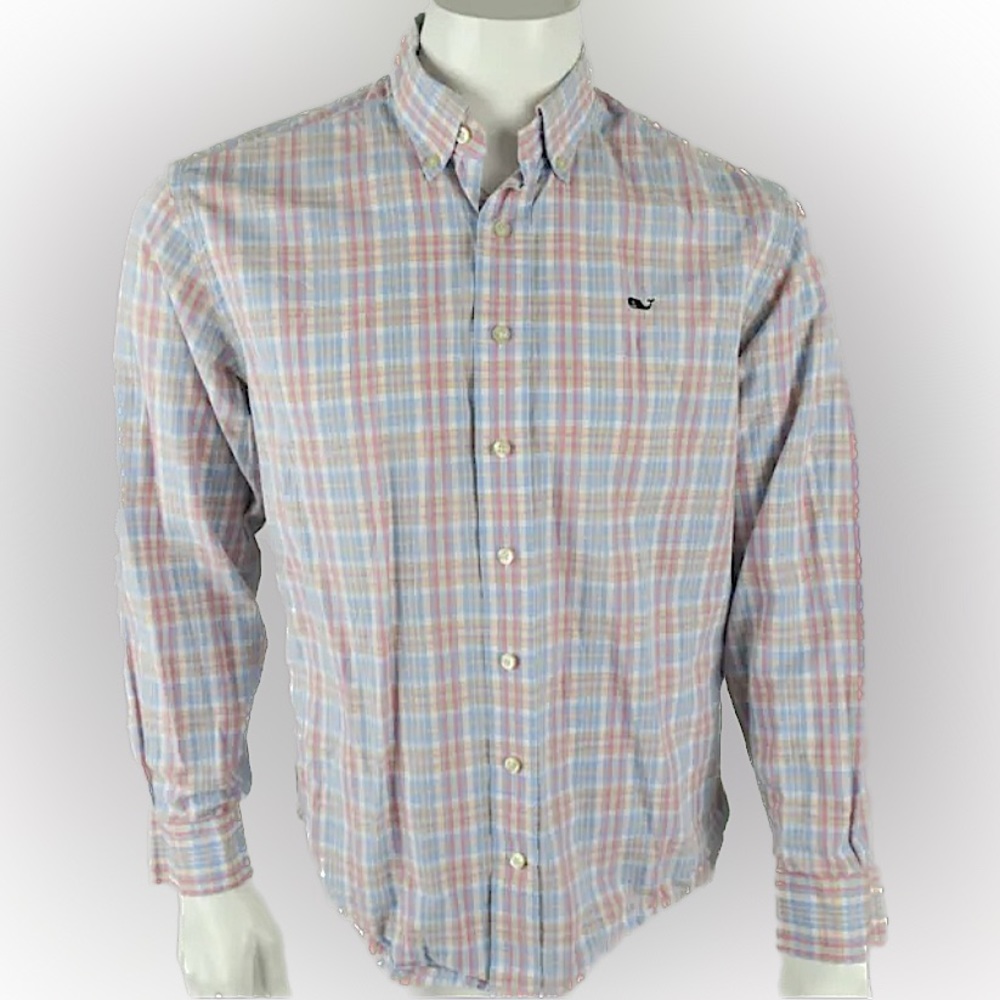 Vineyard Vines Men's Whale Shirt Size‎ Small Pink/Blue